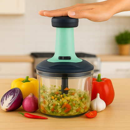 2 in 1 Vegetable Chopper 1100 ml with 6 Stainless Steel Blades – Manual Push Chopper for Onion, Tomato, Mirchi, Fruits & Vegetables