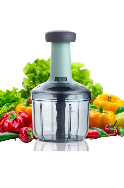 2 in 1 Vegetable Chopper 1100 ml with 6 Stainless Steel Blades – Manual Push Chopper for Onion, Tomato, Mirchi, Fruits & Vegetables
